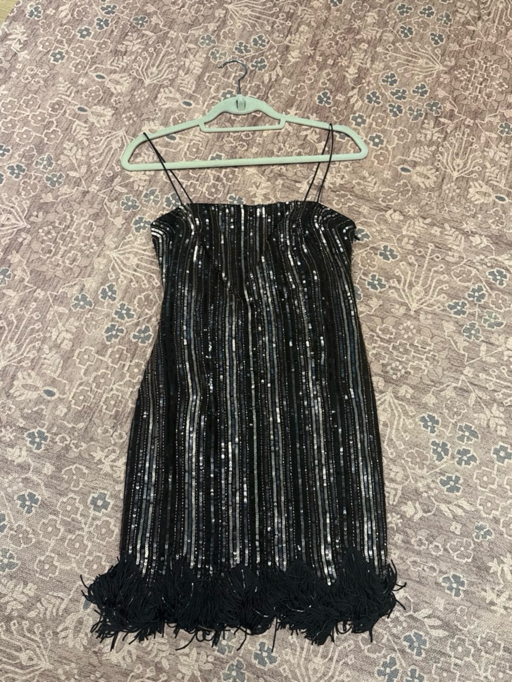 Aidan Mattox Black Sequin Fringe Mini Dress